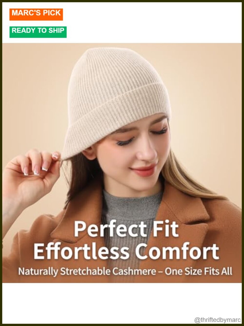 100% Cashmere Beanie Ribbed Knit Winter Hat One Size - Picture 2 of 6